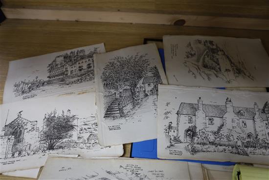 Rowland Langmaid, etching, The Cutty Sark, signed in pencil, 30 x 20cm and sundry unframed prints and drawings